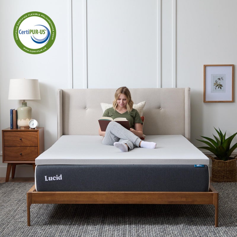 Lucid 2 Inch Ventilated Bamboo Charcoal Memory Foam Mattress Topper - Twin XL Mattress Topper - Image 4